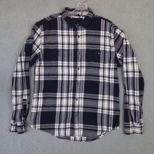 Aeropostale Flannel Shirt Men's Medium M Gray Black Long Sleeve Button Up Plaid